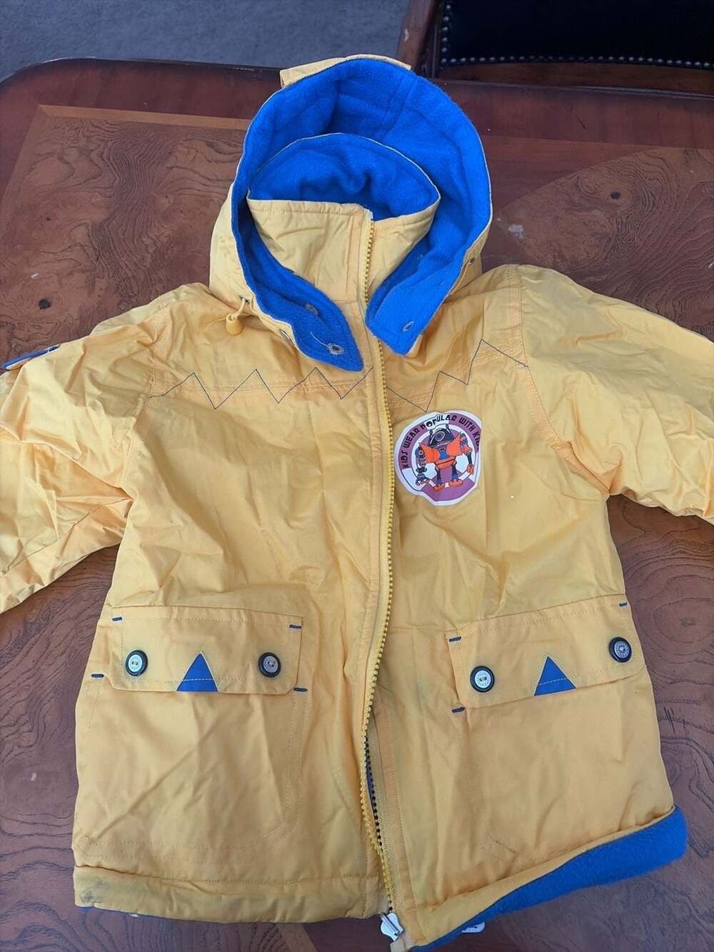 Etice Vintage Kids Robot Graphic Hooded Jacket Yellow Blue Fleece Lined